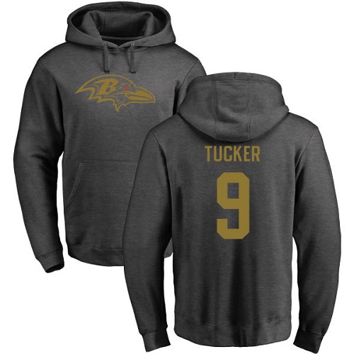 Men Baltimore Ravens Ash Justin Tucker One Color NFL Football #9 Pullover Hoodie Sweatshirt->baltimore ravens->NFL Jersey